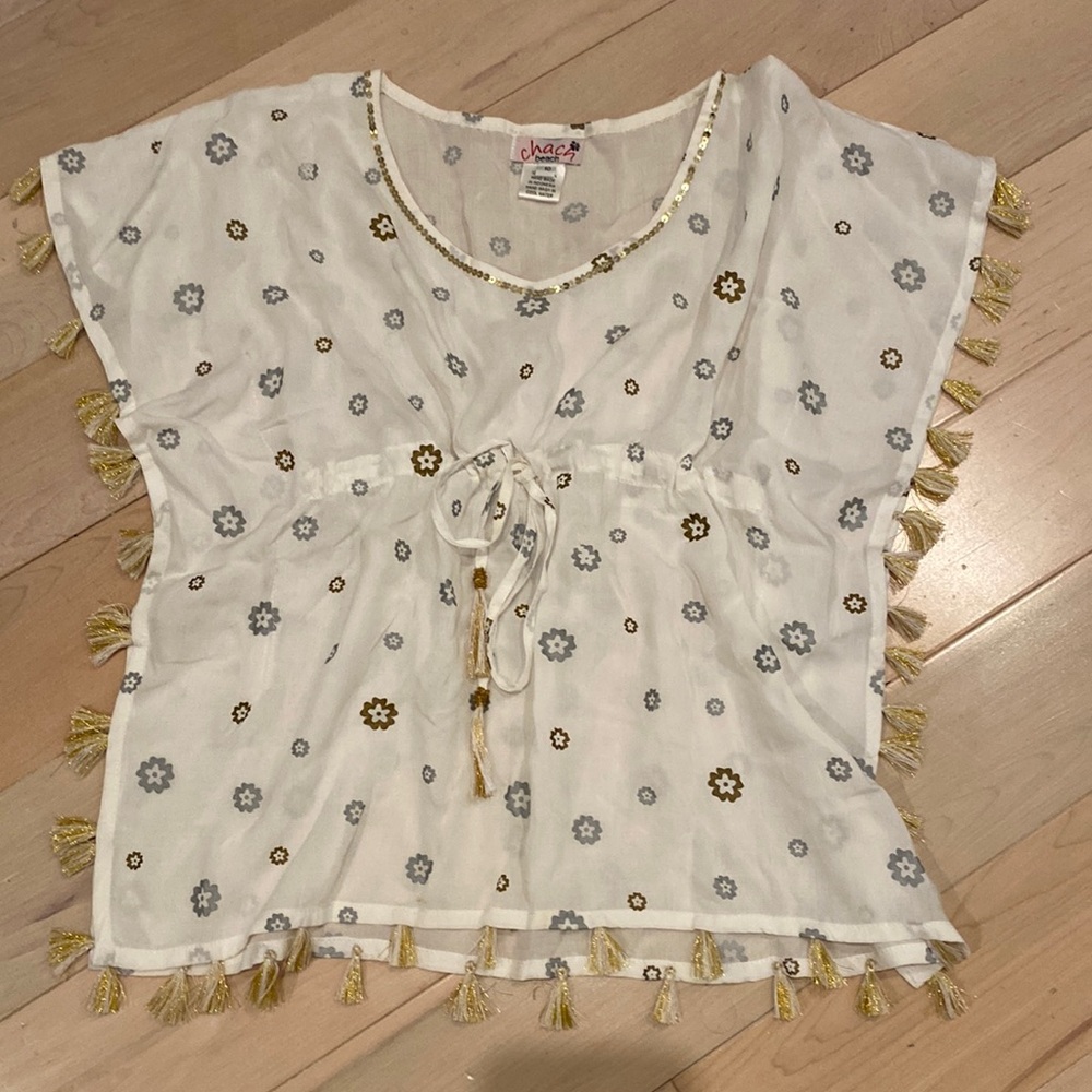 CHACH beach girls gold tassel sequin trim beach cover up dress
